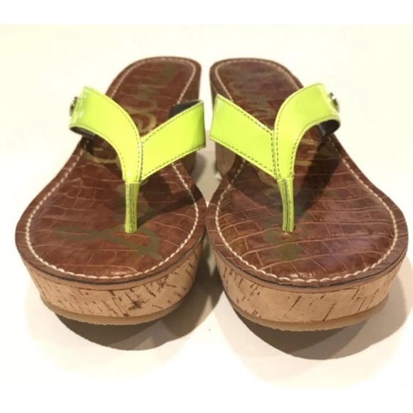Sam Edelman Romy Y2K Cork Wedge Platform Sandals neon green Disco Size 8M womens - Picture 2 of 8